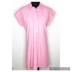 NavyBleu pink short sleeve button front shirt dress size Small